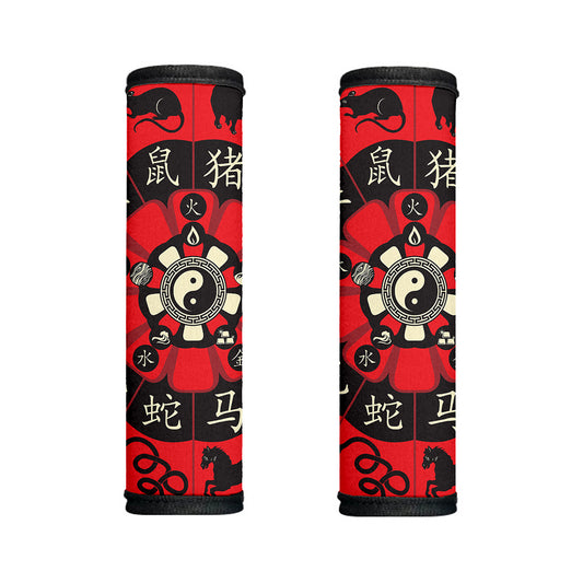 Red Chinese Zodiac Wheel Print Handle Covers