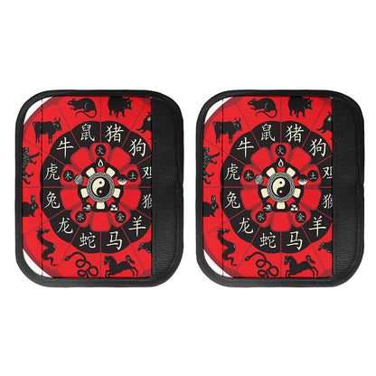 Red Chinese Zodiac Wheel Print Handle Covers