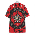 Red Chinese Zodiac Wheel Print Hawaiian Shirt