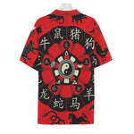 Red Chinese Zodiac Wheel Print Hawaiian Shirt