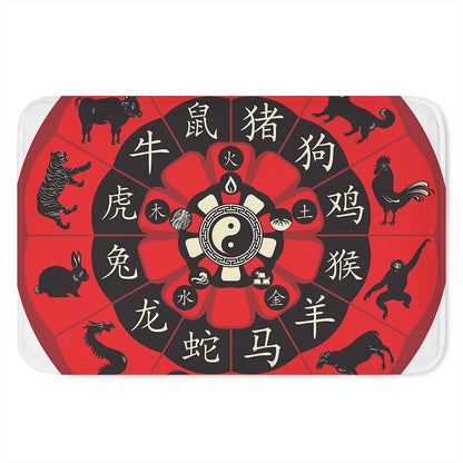 Red Chinese Zodiac Wheel Print Indoor Door Mat