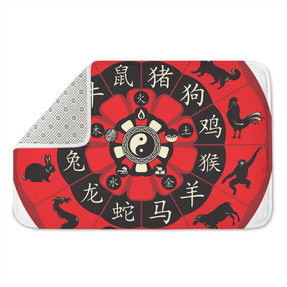 Red Chinese Zodiac Wheel Print Indoor Door Mat