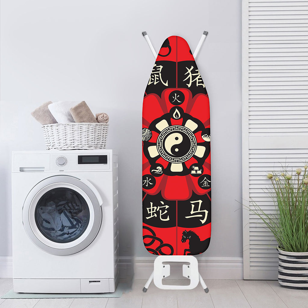 Red Chinese Zodiac Wheel Print Ironing Board Cover