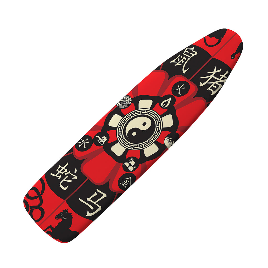 Red Chinese Zodiac Wheel Print Ironing Board Cover