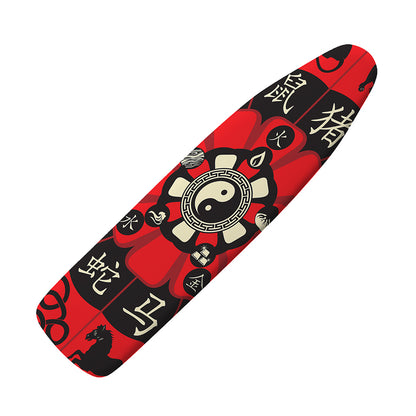 Red Chinese Zodiac Wheel Print Ironing Board Cover