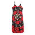Red Chinese Zodiac Wheel Print Jersey Midi Cami Dress