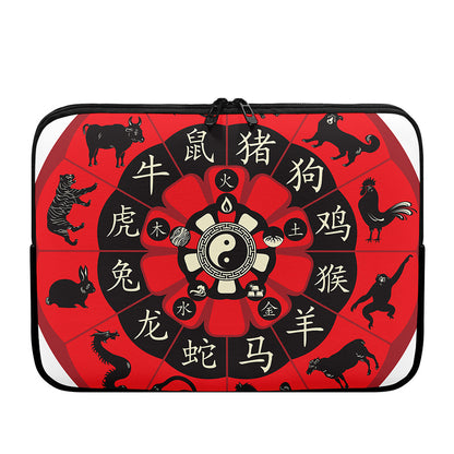 Red Chinese Zodiac Wheel Print Laptop Sleeve