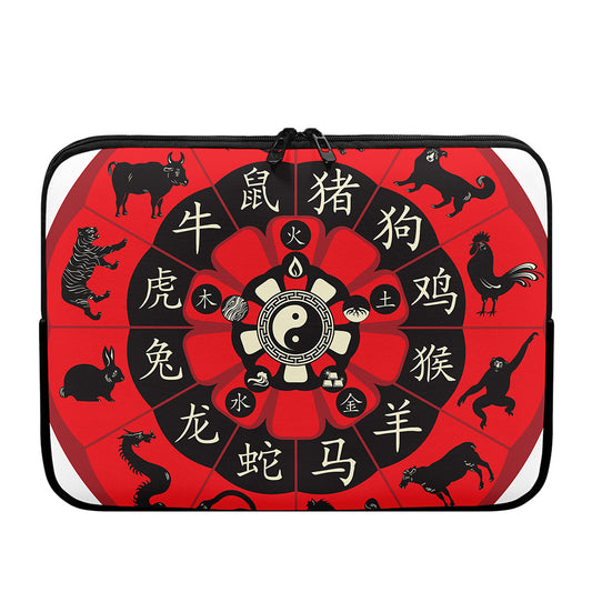 Red Chinese Zodiac Wheel Print Laptop Sleeve