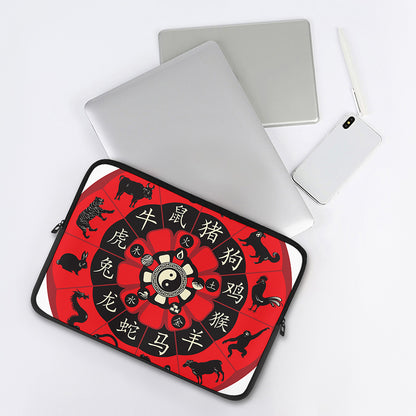 Red Chinese Zodiac Wheel Print Laptop Sleeve
