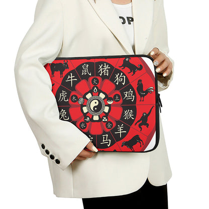 Red Chinese Zodiac Wheel Print Laptop Sleeve