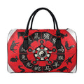 Red Chinese Zodiac Wheel Print Leather Duffel Bag