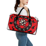 Red Chinese Zodiac Wheel Print Leather Duffle Bag