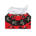 Red Chinese Zodiac Wheel Print Leather Tissue Box Cover