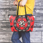 Red Chinese Zodiac Wheel Print Leather Tote Bag