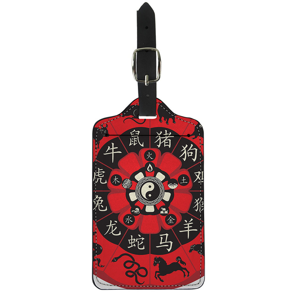 Red Chinese Zodiac Wheel Print Luggage Tag