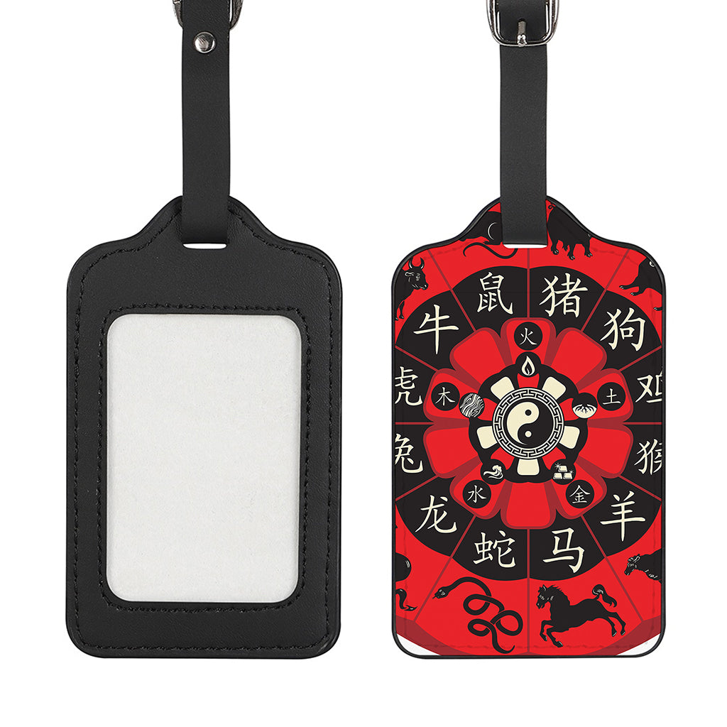 Red Chinese Zodiac Wheel Print Luggage Tag