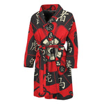 Red Chinese Zodiac Wheel Print Men's Bathrobe