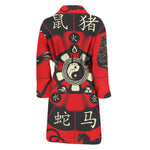 Red Chinese Zodiac Wheel Print Men's Bathrobe
