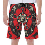 Red Chinese Zodiac Wheel Print Men's Beach Shorts