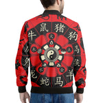 Red Chinese Zodiac Wheel Print Men's Bomber Jacket