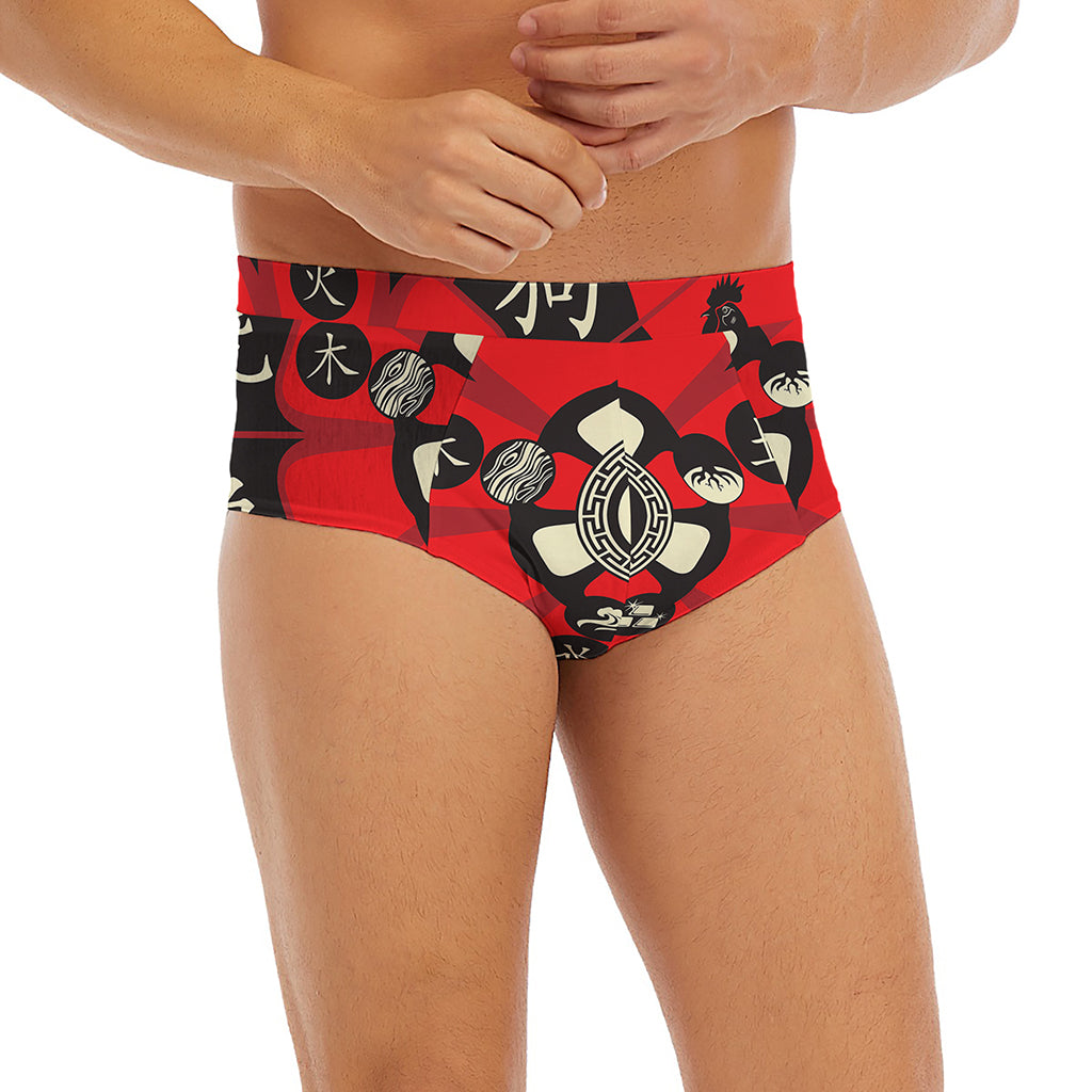 Red Chinese Zodiac Wheel Print Men's Briefs