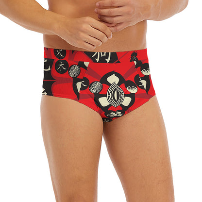 Red Chinese Zodiac Wheel Print Men's Briefs