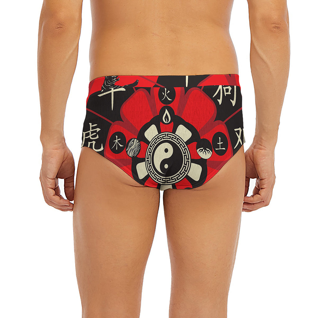 Red Chinese Zodiac Wheel Print Men's Briefs