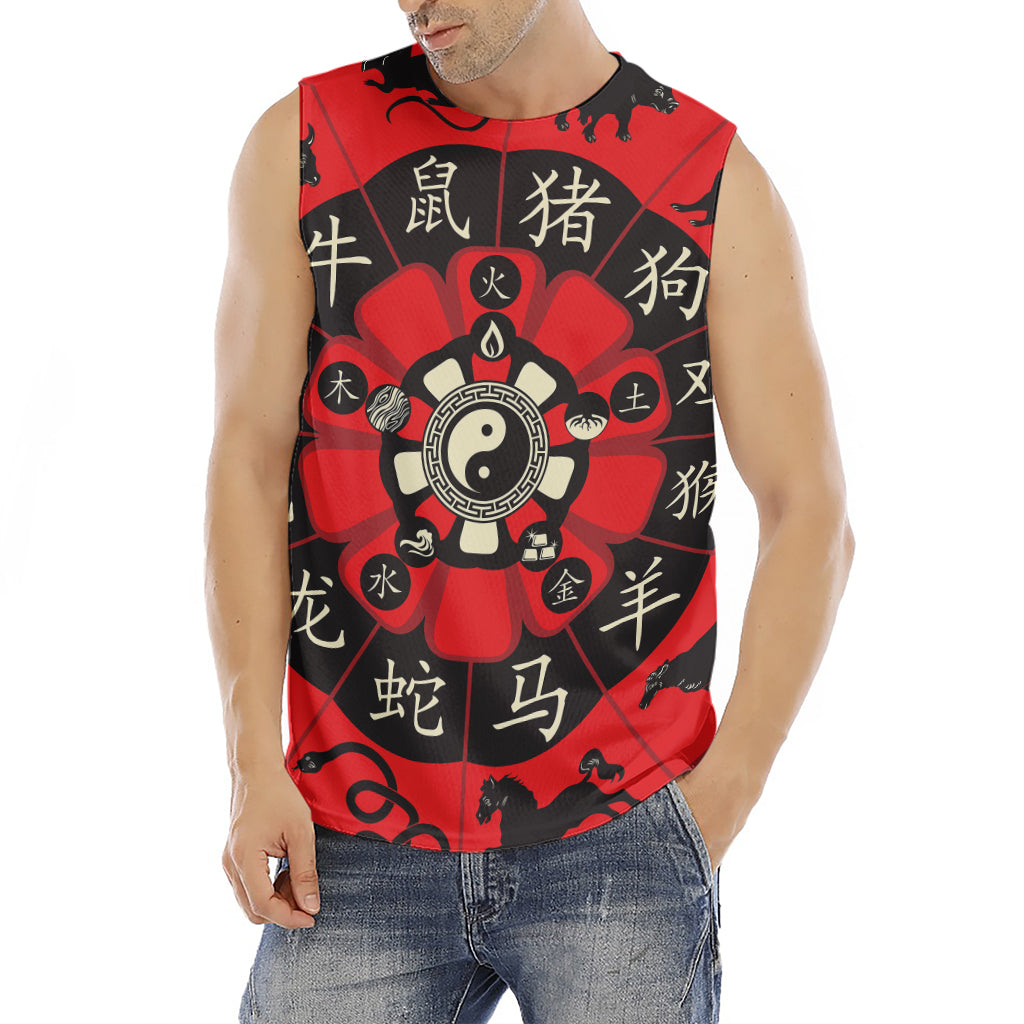 Red Chinese Zodiac Wheel Print Men's Fitness Tank Top