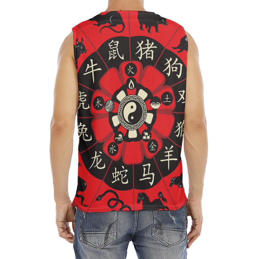 Red Chinese Zodiac Wheel Print Men's Fitness Tank Top