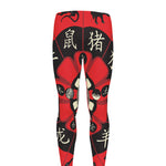 Red Chinese Zodiac Wheel Print Men's leggings