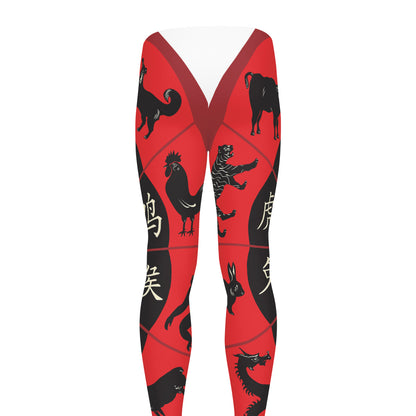 Red Chinese Zodiac Wheel Print Men's leggings