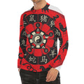 Red Chinese Zodiac Wheel Print Men's Long Sleeve Rash Guard