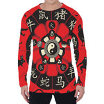 Red Chinese Zodiac Wheel Print Men's Long Sleeve T-Shirt