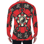 Red Chinese Zodiac Wheel Print Men's Long Sleeve T-Shirt