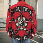 Red Chinese Zodiac Wheel Print Men's Shirt Jacket