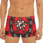 Red Chinese Zodiac Wheel Print Men's Short Boxer Briefs