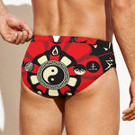 Red Chinese Zodiac Wheel Print Men's Swim Briefs