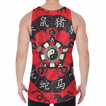 Red Chinese Zodiac Wheel Print Men's Velvet Tank Top