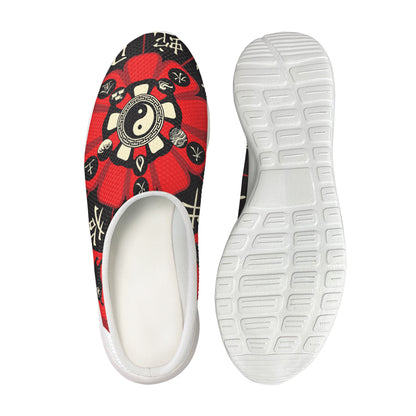 Red Chinese Zodiac Wheel Print Mesh Casual Shoes