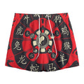Red Chinese Zodiac Wheel Print Mesh Shorts