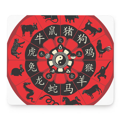 Red Chinese Zodiac Wheel Print Mouse Pad