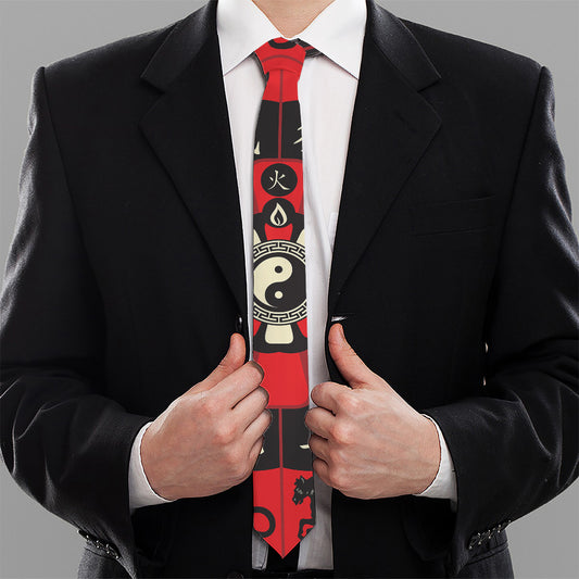 Red Chinese Zodiac Wheel Print Necktie