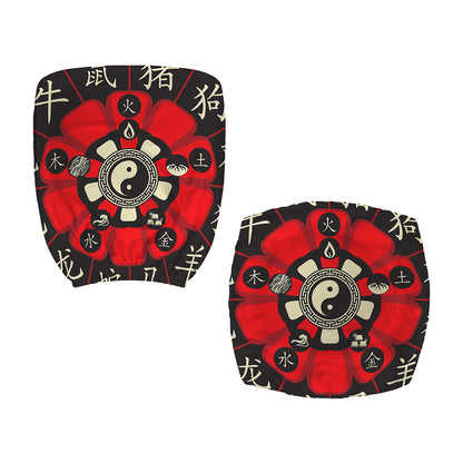 Red Chinese Zodiac Wheel Print Office Chair Cover