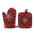 Red Chinese Zodiac Wheel Print Oven Mitt And Pot Holder Set