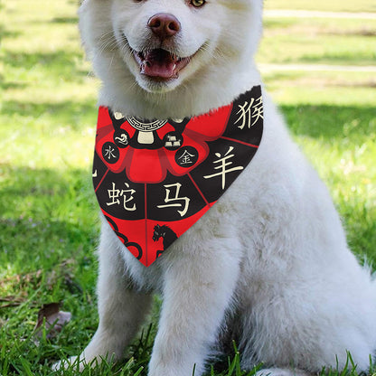 Red Chinese Zodiac Wheel Print Over The Collar Dog Bandana