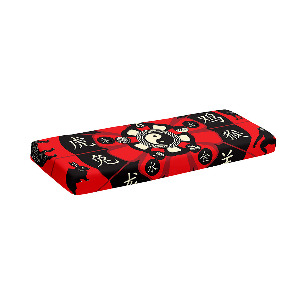 Red Chinese Zodiac Wheel Print Piano Keyboard Cover
