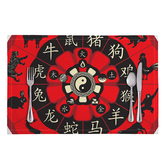 Red Chinese Zodiac Wheel Print Placemat
