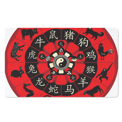 Red Chinese Zodiac Wheel Print Polyester Doormat