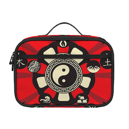 Red Chinese Zodiac Wheel Print Portable Lunch Bag