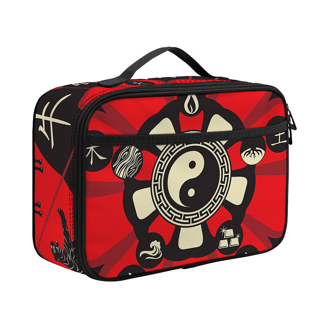 Red Chinese Zodiac Wheel Print Portable Lunch Bag